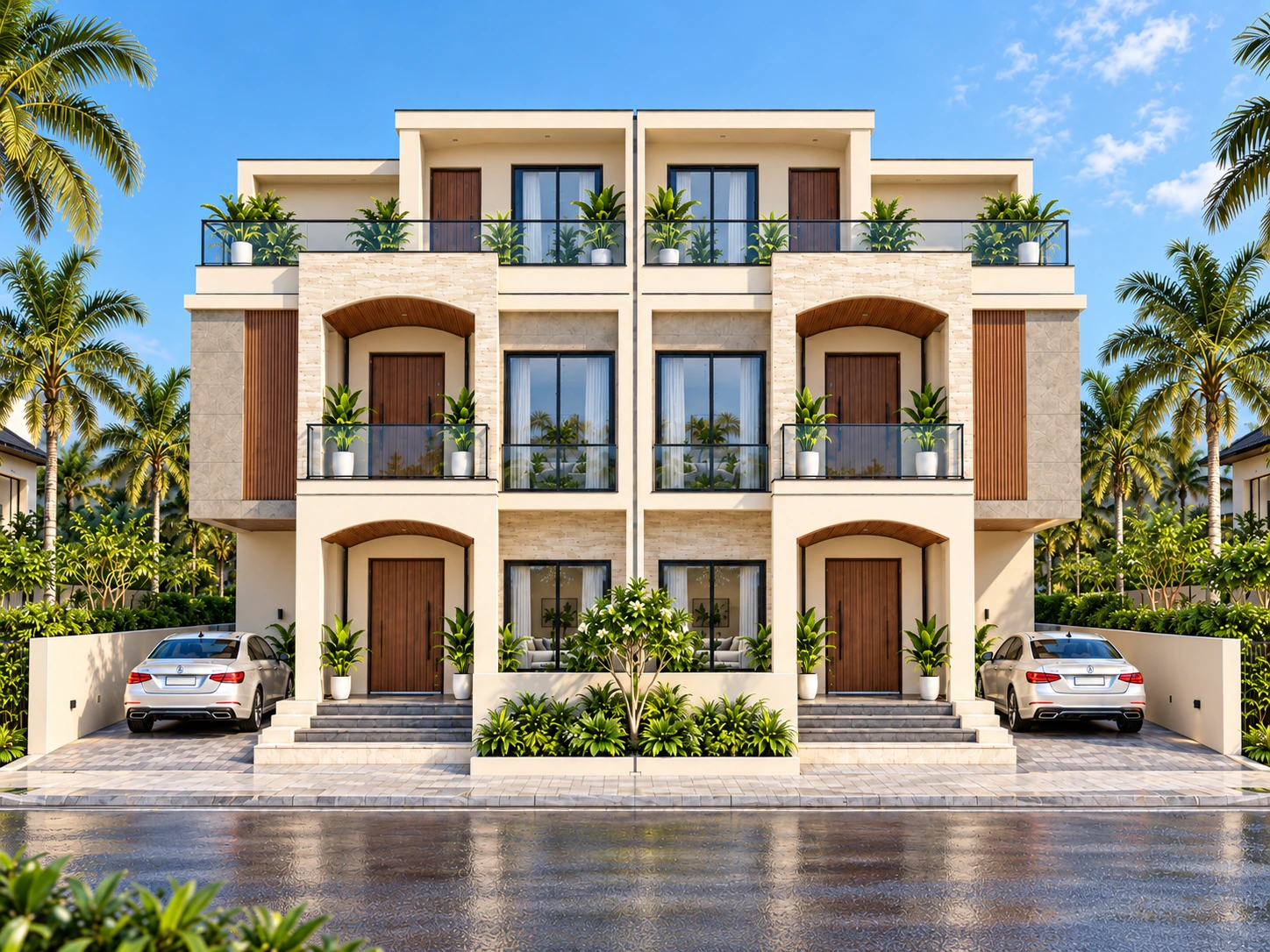 Global City villa front elevation in daylight