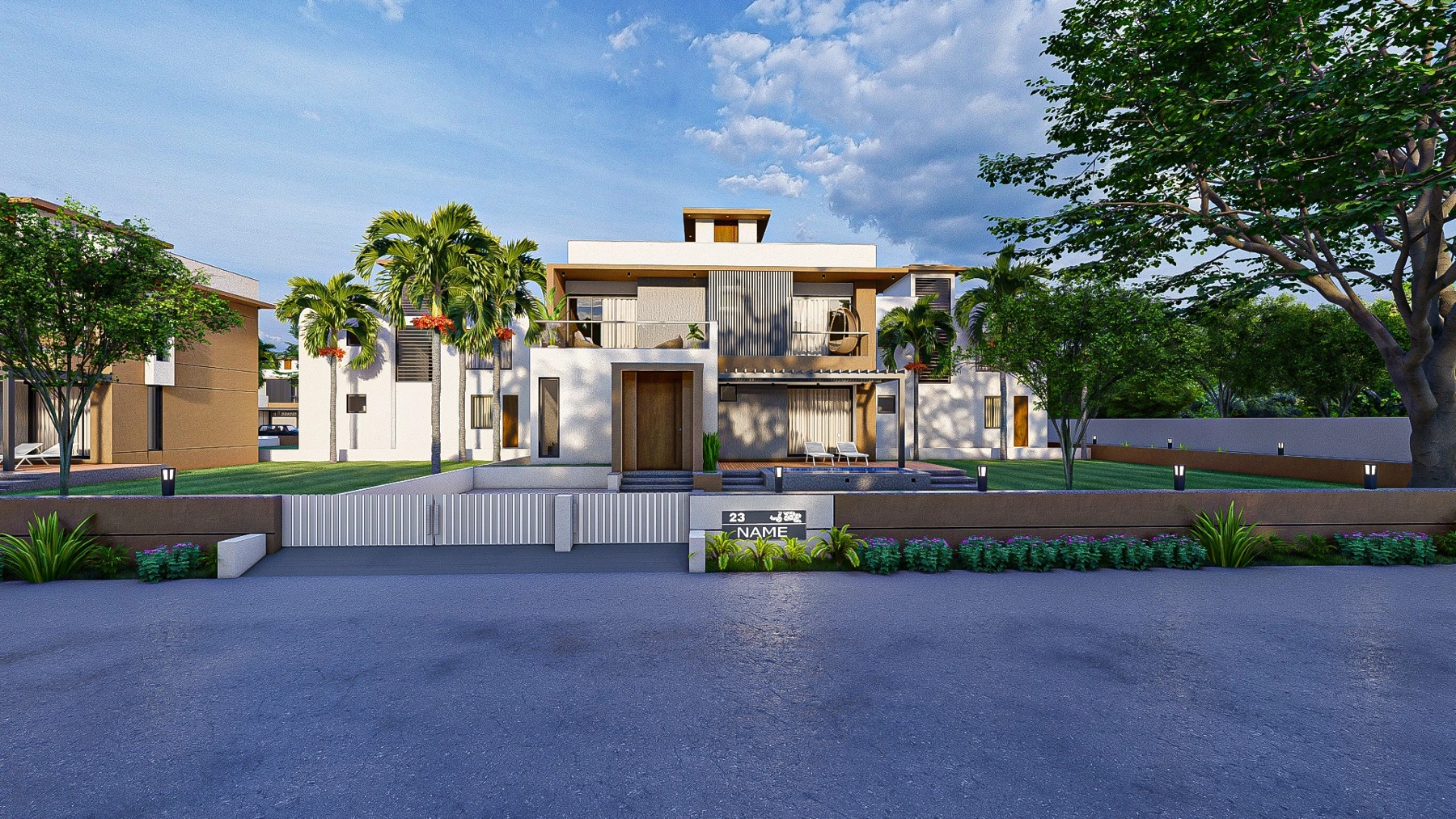 Lakeside Meadows villa front view in daylight
